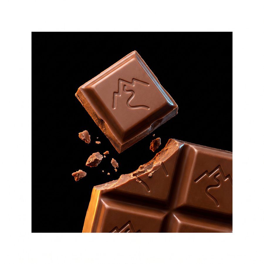 Chunky milk chocolate squares stamped with a mountain motif