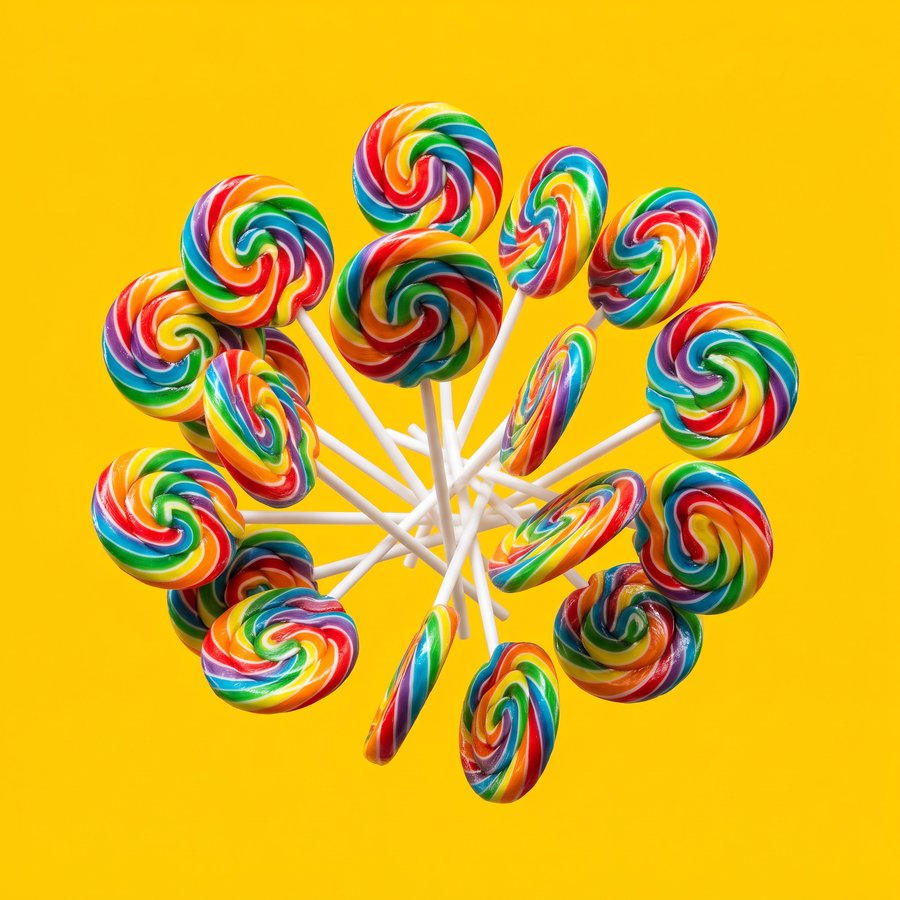 A fan of rainbow swirl lollipops